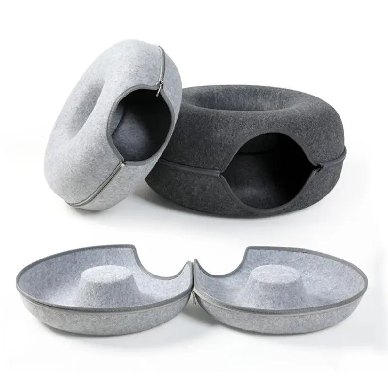 Cat Donut Bed Tunnel – Felt 2-in-1 Nest & Tunnel for Cats, Small & Large