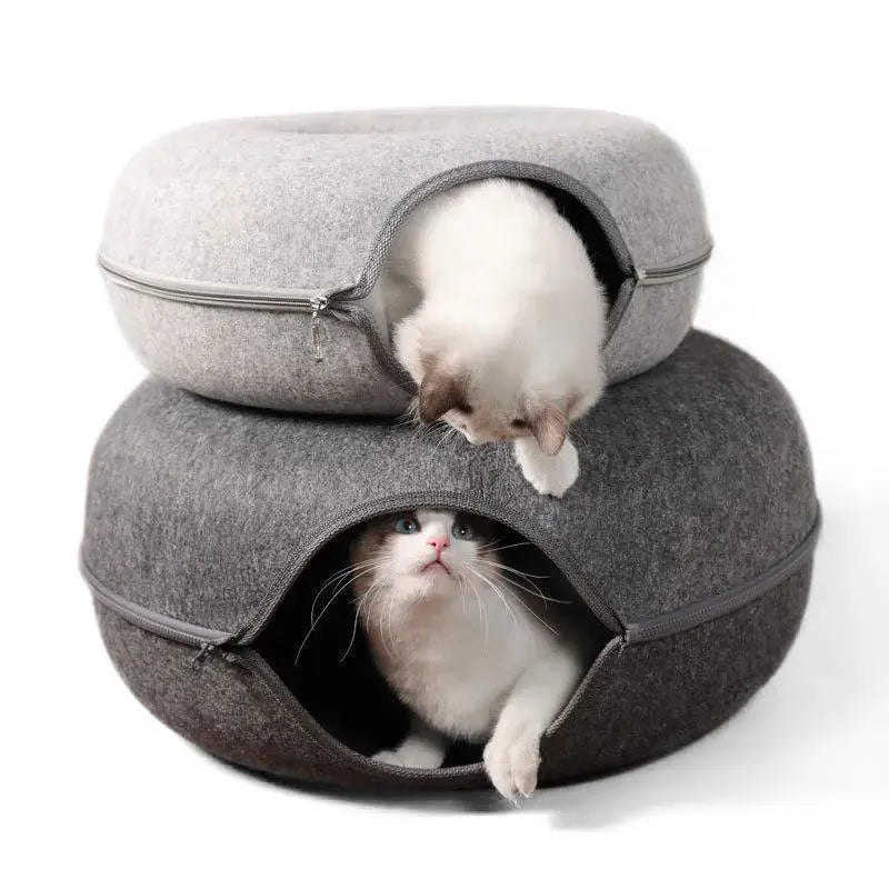 Cat Donut Bed Tunnel – Felt 2-in-1 Nest & Tunnel for Cats, Small & Large