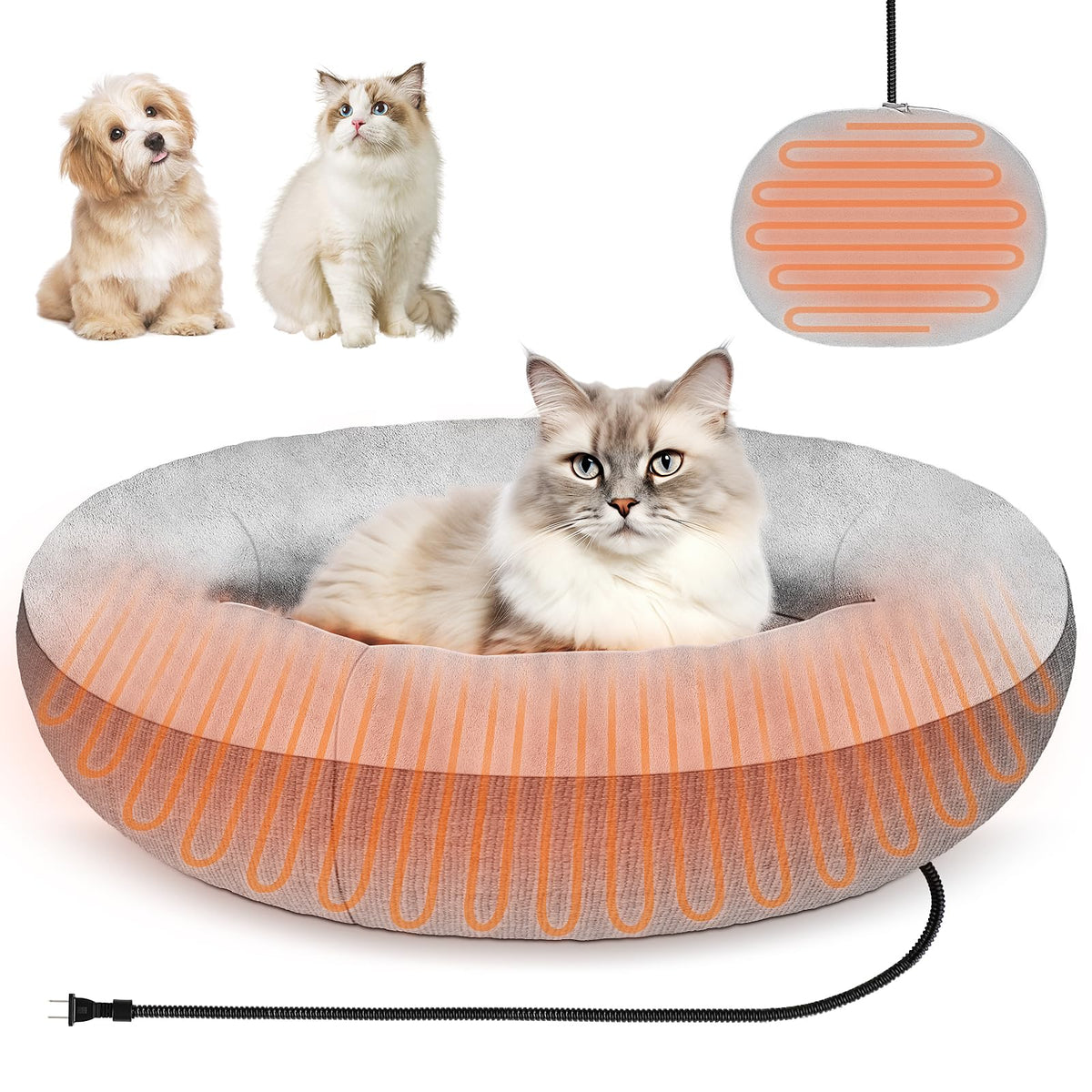 Heated Cat Bed for Cats and Small Dogs Winter Cozy Heated Pet Bed with Warming Constant Temp Washable Cat Bed for Indoor Cats Electric Cat Heating Pad for Kittens Folded Ear Cats Elder Cats