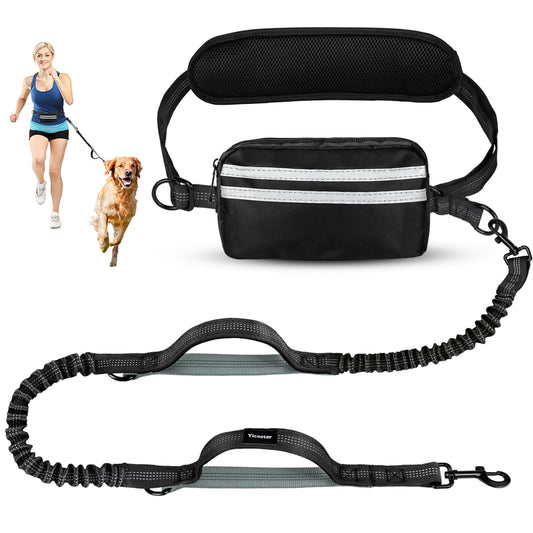 Yicostar Hands Free Dog Leash with Pouch Retractable Bungee with Double Padded Handles Dog Waist Leash for Dog Walking Dog Leashes with Bungee for Medium & Large Dog Dog Walking Accessories