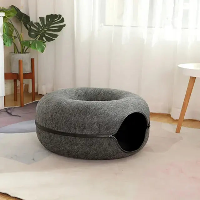 Cat Donut Bed Tunnel – Felt 2-in-1 Nest & Tunnel for Cats, Small & Large