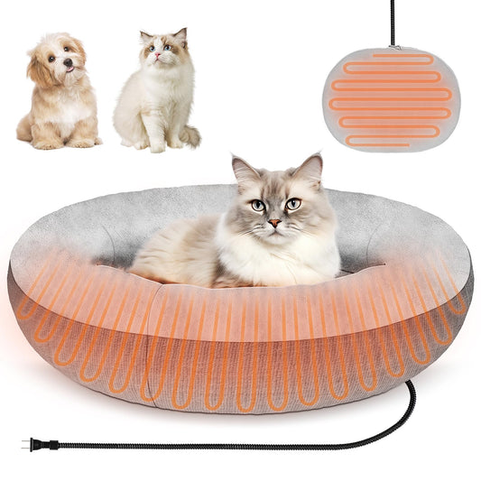 Heated Cat Bed for Cats and Small Dogs Winter Cozy Heated Pet Bed with Warming Constant Temp Washable Cat Bed for Indoor Cats Electric Cat Heating Pad for Kittens Folded Ear Cats Elder Cats